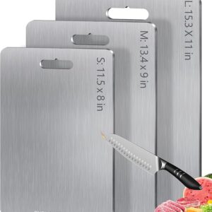 Titanium Cutting Boards for Kitchen [Set of 3], Double Sided Pure Titanium Cutting Board | Easy to Clean | Dishwasher Safe | Food-Grade Raw & Cooked Foods or Outdoor Camping Chopping Board